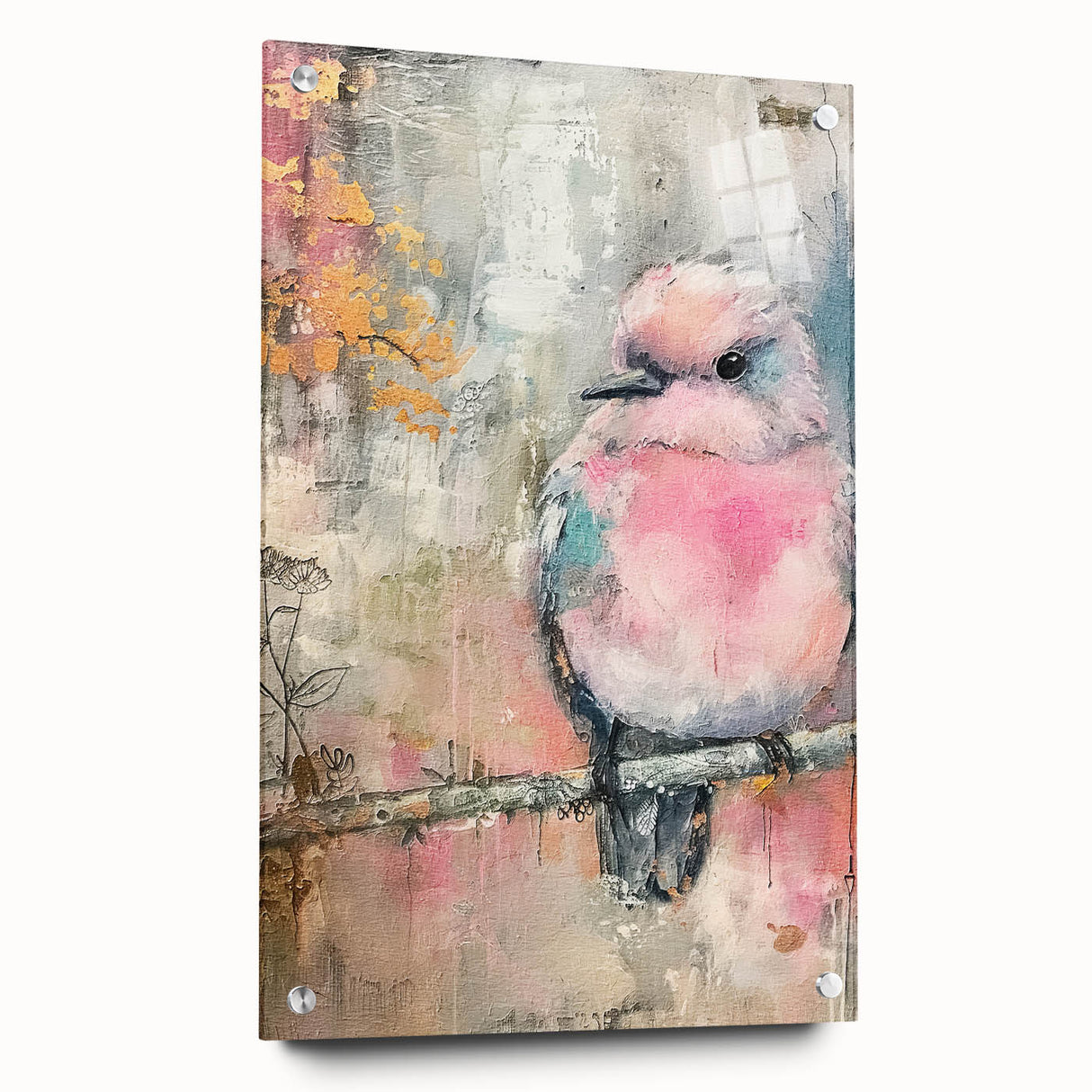 Acrylic glass side view showcasing a modern design with precision-cut pins, ideal for enhancing contemporary home decor. The clear finish highlights vibrant colors and adds elegance to any space.