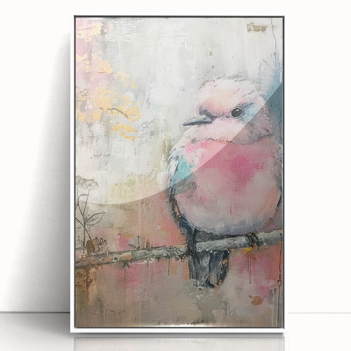 Framed acrylic artwork showcasing a minimalist white design, ideal for modern decor, set against a clean background, enhancing any room's aesthetic appeal.