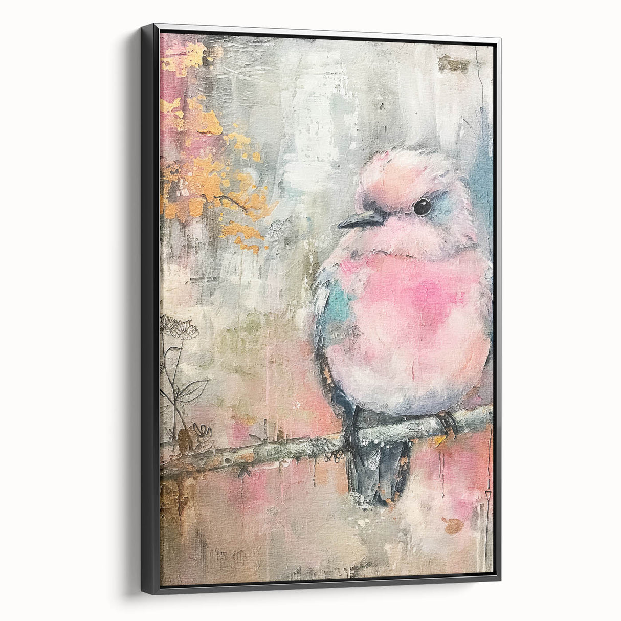 Framed black canvas art displaying a modern abstract design, showcasing vibrant colors and intricate patterns, perfect for contemporary home decor.