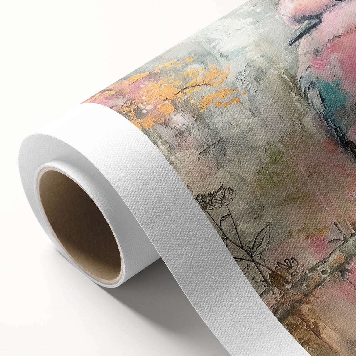 Rolled canvas displaying vibrant African tribal wall art design, showcasing intricate patterns and rich colors, securely packaged in a durable cardboard tube.