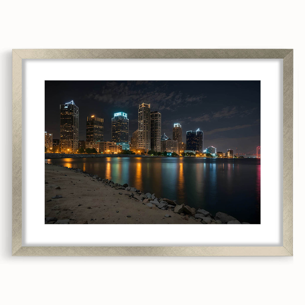 Textured abstract art print in muted gray and blue tones on canvas, ideal for modern bedroom ambiance.