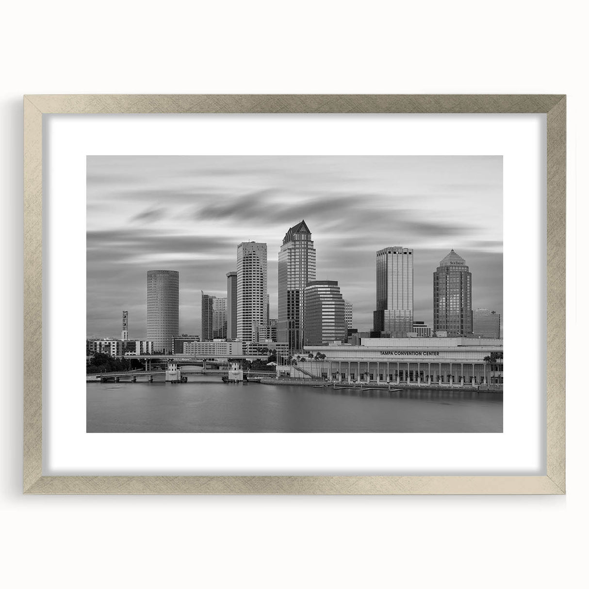 Textured abstract art print in muted gray and blue tones on canvas, suitable for modern bedroom decor.