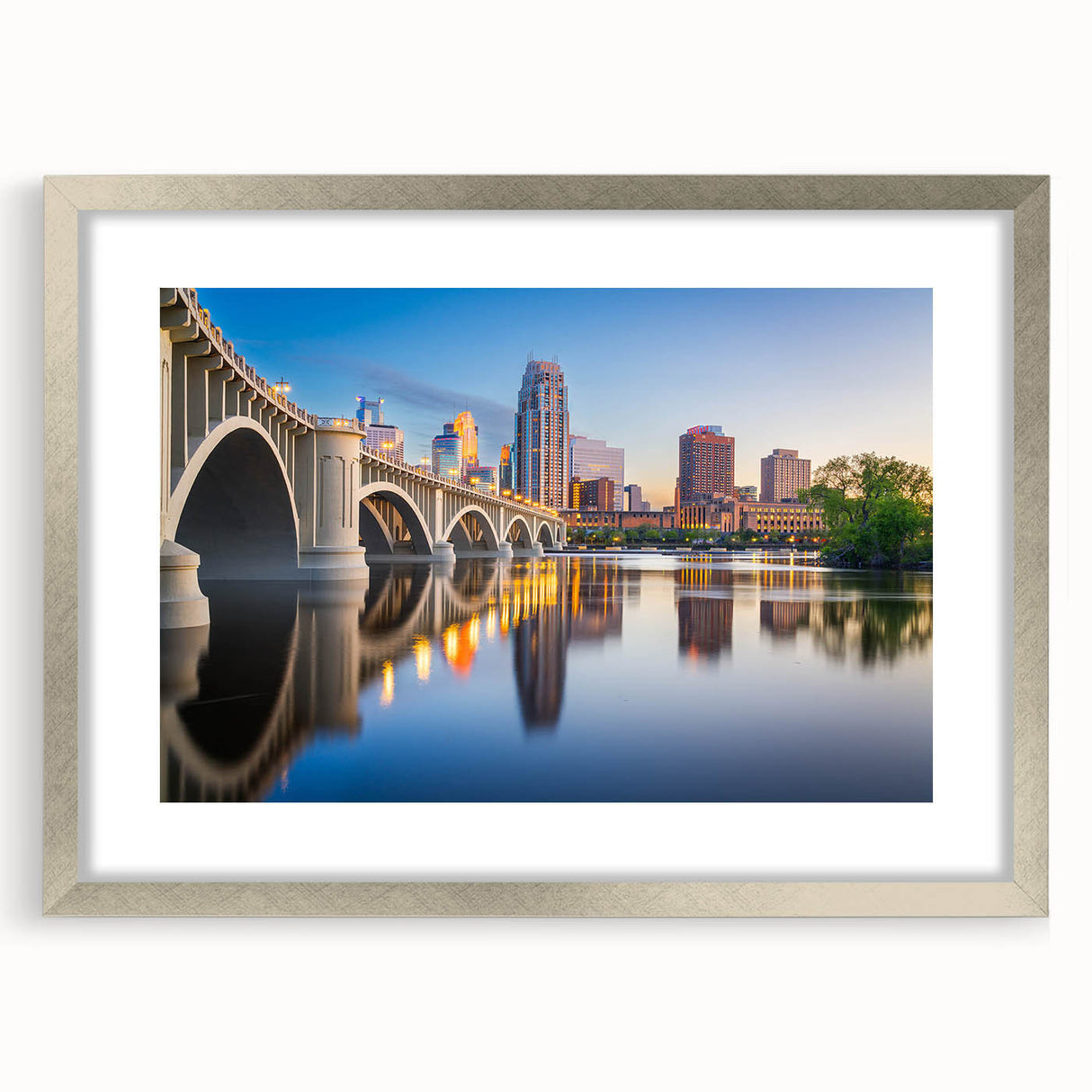 Textured abstract art print in muted gray and blue tones on canvas, suitable for modern bedroom ambiance.