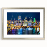 Textured abstract art print in muted gray and blue tones on canvas, suitable for bedroom ambiance.