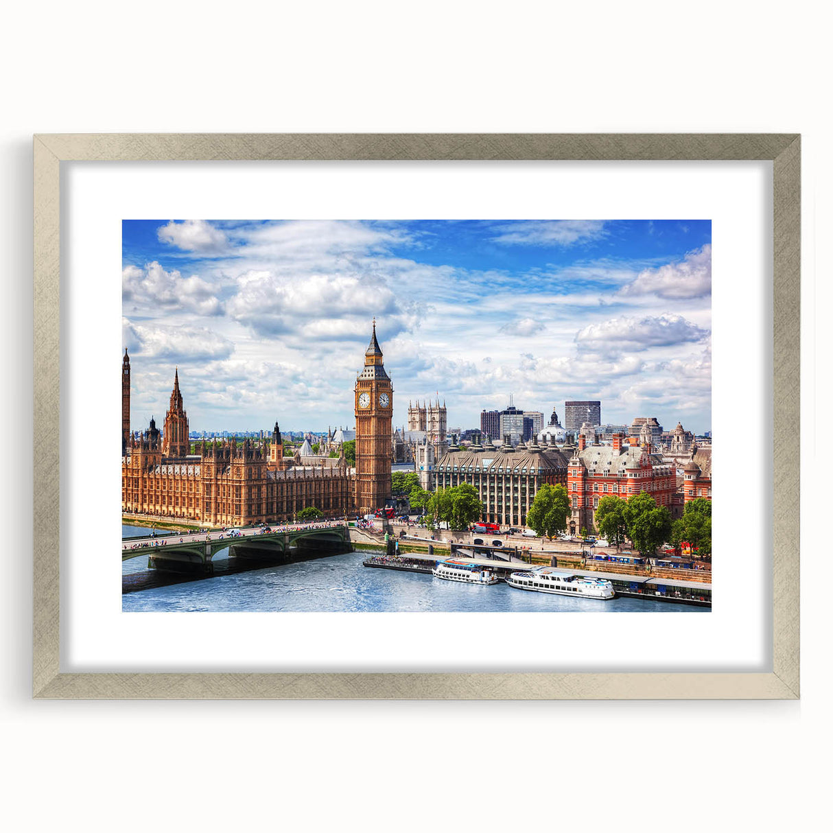 Textured abstract art print in muted gray and blue tones on canvas, suitable for modern bedroom ambiance.