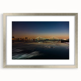 Textured abstract art print in muted gray and blue tones on canvas, suitable for modern bedroom ambiance.