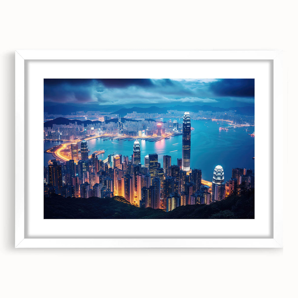 Abstract art print featuring swirling blue and gray tones on canvas, suited for modern bedroom or dining room decor.