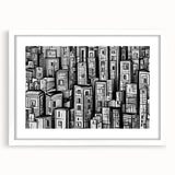 Abstract art print featuring swirling blue and white patterns on rolled canvas, suitable for bedroom or dining room decor.