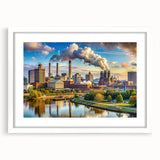 Abstract art print featuring swirling blue and gray tones on canvas, suited for modern bedroom or dining room decor.