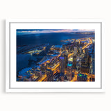 Abstract art print featuring swirling patterns in blue and gray tones on canvas, suitable for dining room or bedroom decor.