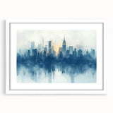 Abstract art print featuring swirling blue and white patterns on canvas, suitable for modern bedroom or dining room decor.