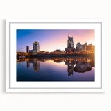 Abstract art print featuring swirling blue and gold patterns on canvas, ideal for dining room decor.