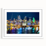 Abstract art print featuring swirling blue and gray tones on canvas, suitable for dining room or bedroom decor.