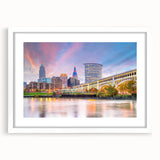 Abstract art print featuring swirling blue and white patterns on canvas, suitable for modern bedroom or dining room decor.