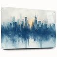 Large abstract wall art in blue and grey tones on canvas, suitable for bedroom or dining room decor.