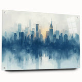 Large abstract wall art in blue and grey tones on canvas, suitable for bedroom or dining room decor.