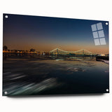 Large abstract wall art on canvas depicting fluid shapes in vibrant blue and orange.