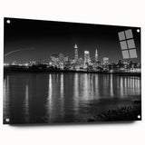 Large abstract wall art featuring swirling blue and gray tones on a canvas, suitable for bedroom or dining room decor.