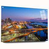 Large abstract wall art featuring swirling blues and grays on canvas, suitable for bedroom or dining room decor.