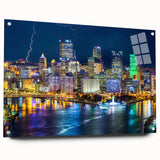 Large abstract wall art featuring swirling blue and grey tones on canvas, ideal for modern bedroom or dining room decor.