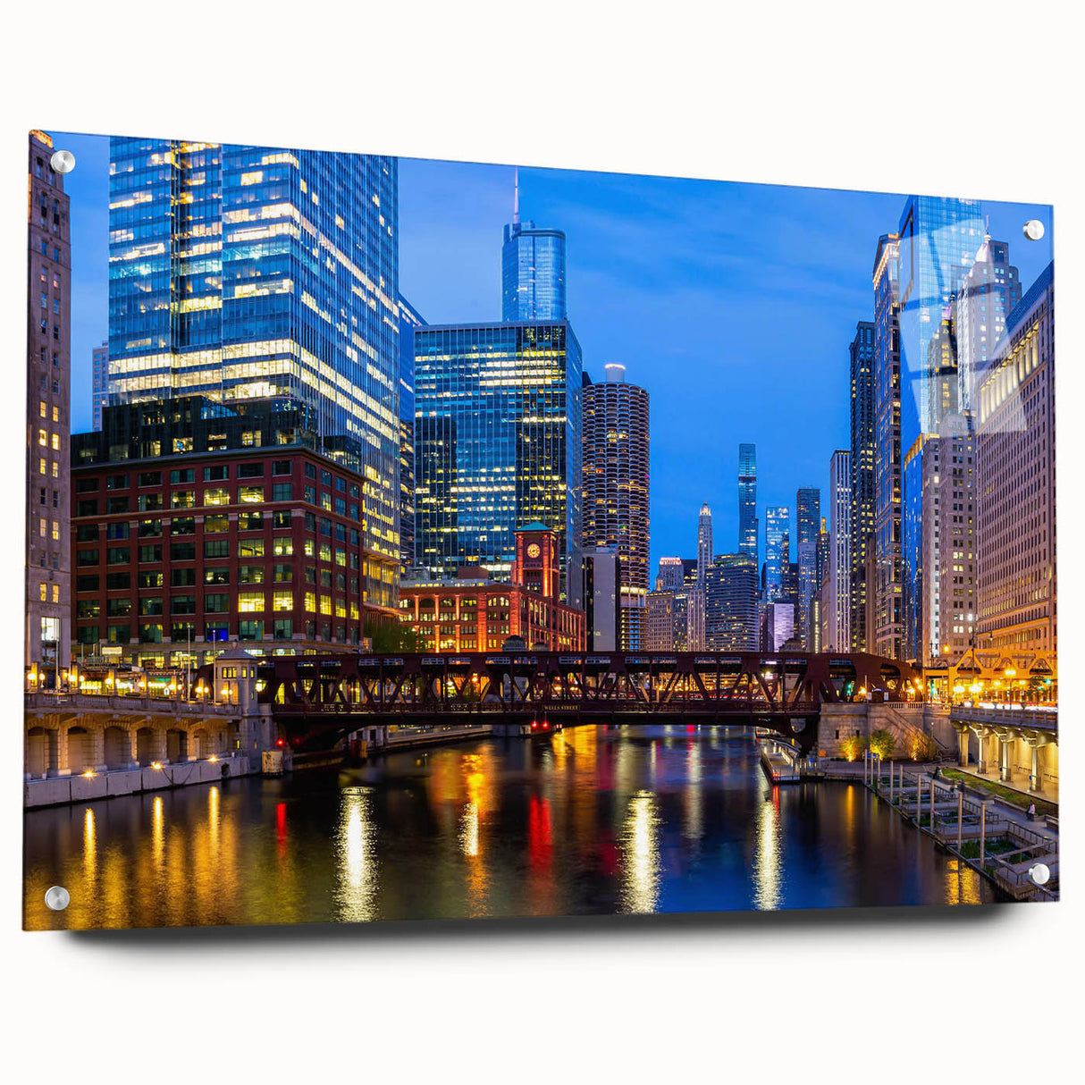 Large abstract wall art in vibrant orange and blue tones on rolled canvas, suitable for bedroom or dining room decor.