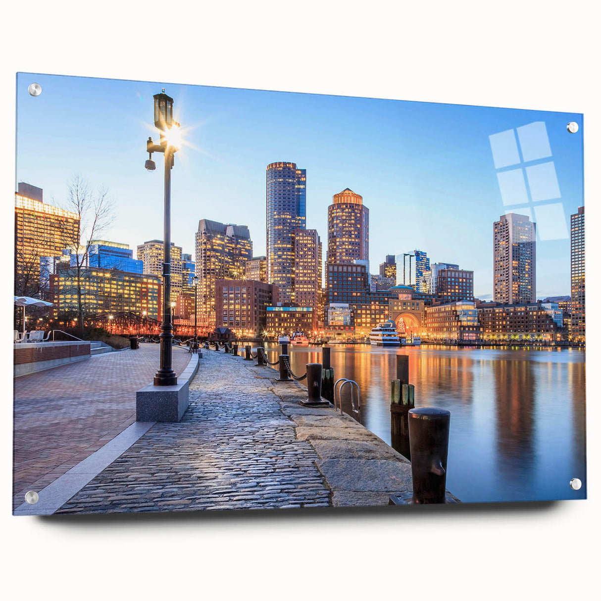 Large abstract wall art featuring swirling blue and white patterns on canvas.