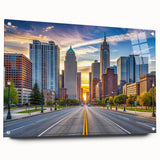 Large abstract wall art in vibrant blue and gold tones on canvas, suitable for bedroom or dining room decor.