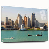 Large abstract wall art featuring swirling blue and gray tones on canvas, suitable for bedroom or dining room decor.