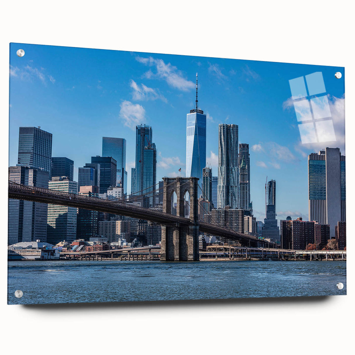 Large abstract wall art in blue and gray tones on canvas, suitable for bedroom or dining room decor.