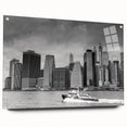 Large abstract wall art featuring swirling blue and gray tones on a canvas, suitable for bedroom or dining room decor.