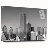 Large abstract wall art on canvas featuring swirling blue and gray tones, ideal for modern bedroom or dining room decor.