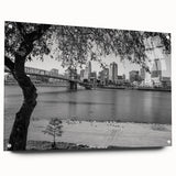 Large abstract wall art featuring swirling blue and gray tones on canvas, suitable for bedroom or dining room decor.