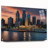 Large abstract wall art in vibrant blue and orange tones on canvas, suitable for bedroom or dining room decor.