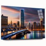 Large abstract wall art in vibrant blue and gold tones on canvas, suitable for bedroom or dining room decor.