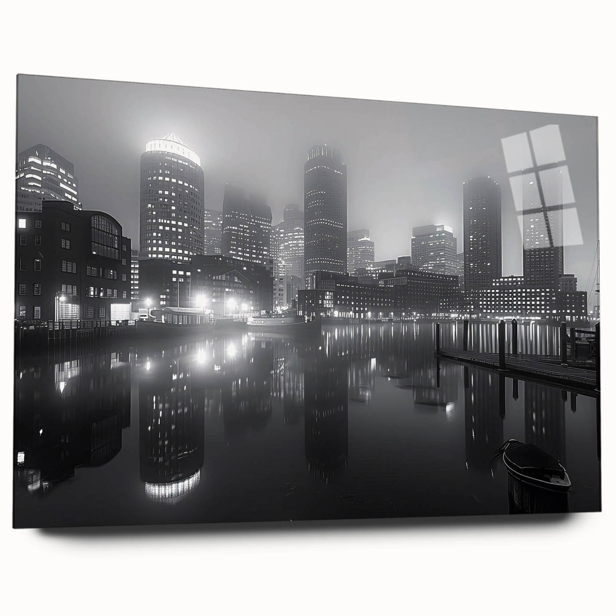 Large abstract wall art in blue and grey tones on canvas, ideal for bedroom or dining room decor.