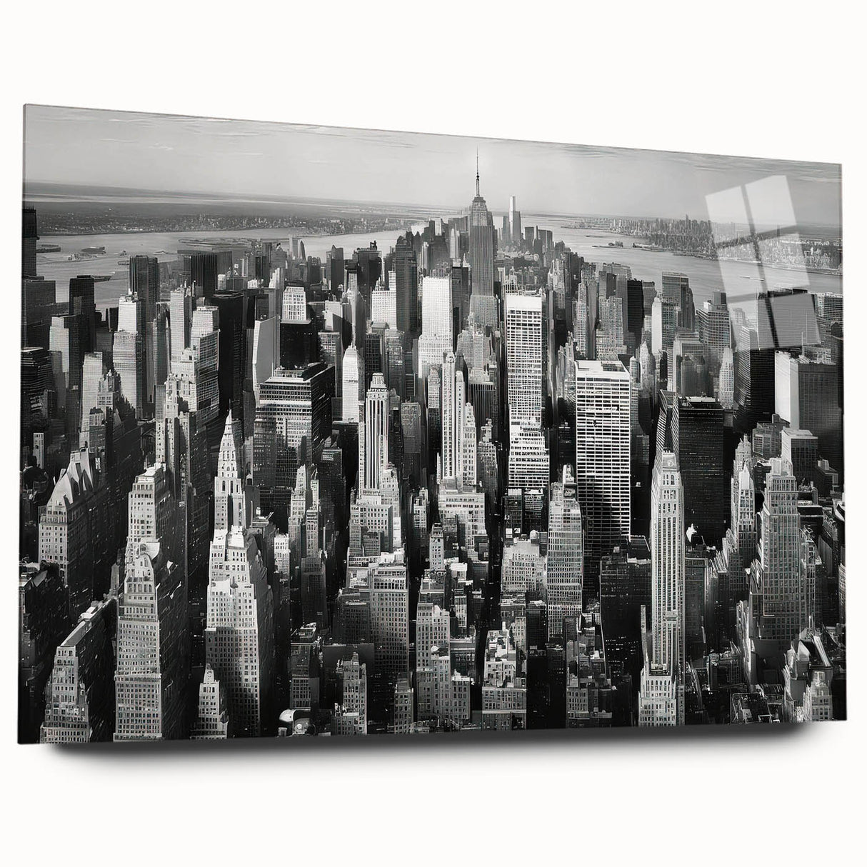 Large abstract wall art print on canvas featuring swirling blue and gray tones.