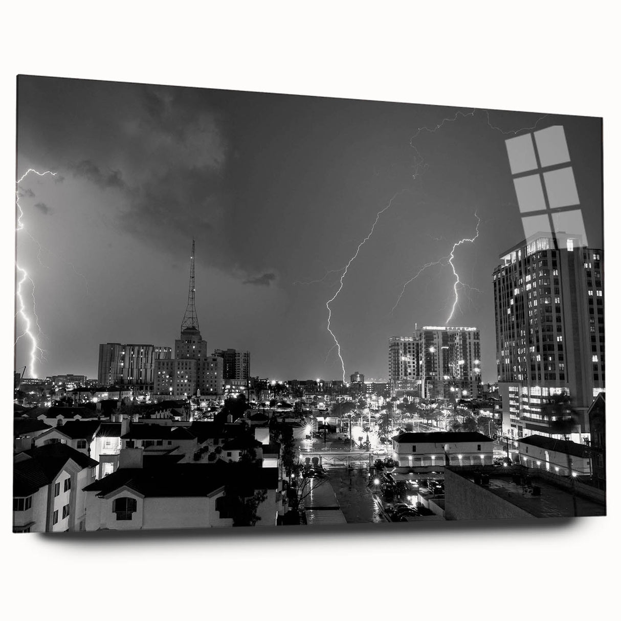 Large abstract wall art in cool blue and white tones on canvas, suitable for bedroom or dining room decor.