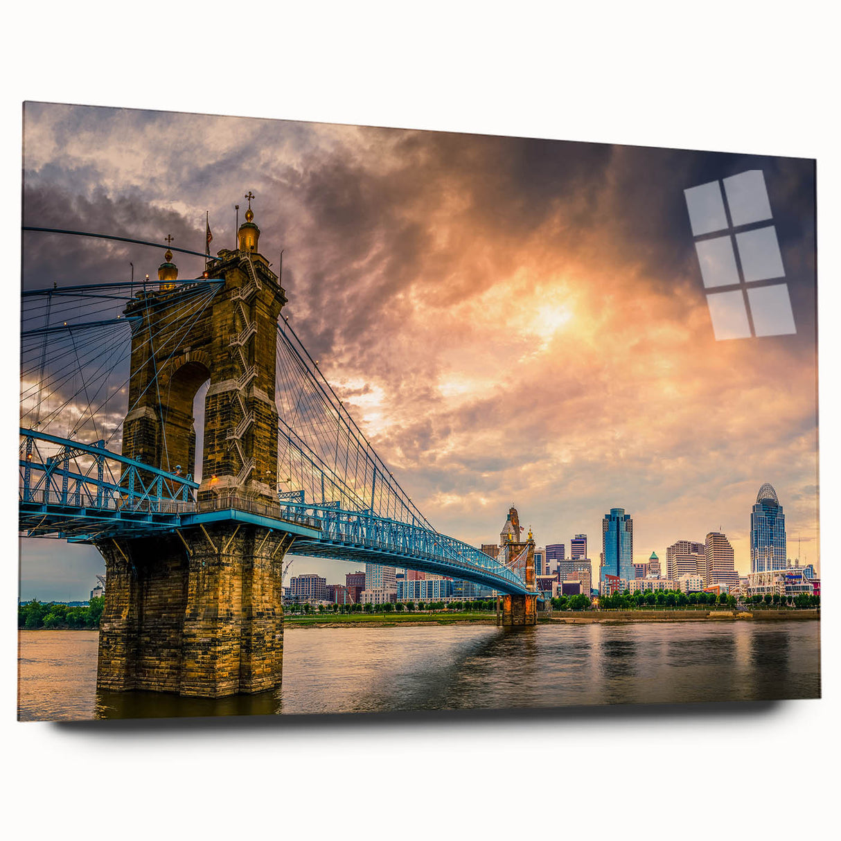 Large abstract wall art in bold blue and white tones on canvas, suitable for bedroom or dining room decor.