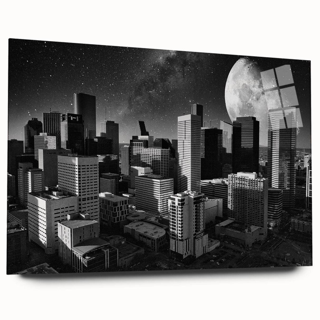 Large abstract wall art print featuring swirling blue and white patterns on canvas.