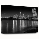 Large abstract wall art featuring swirling blue and gray tones on canvas, ideal for bedroom or dining room ambiance.