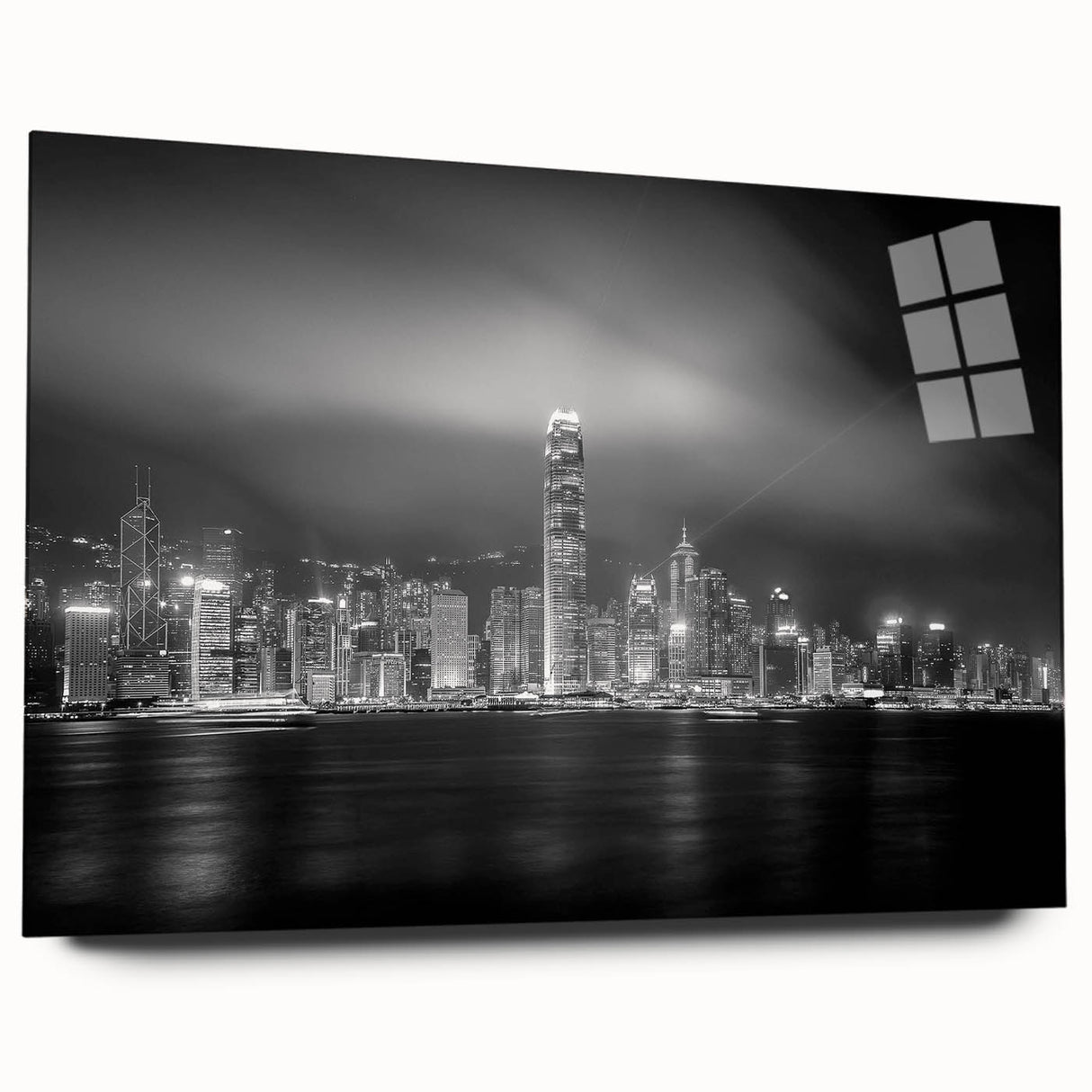 Large abstract wall art on canvas featuring swirling blue and gray tones, suitable for bedroom or dining room decor.