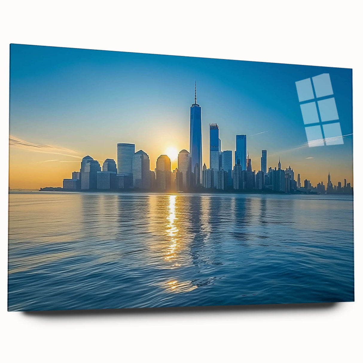 Large abstract wall art print in vibrant blue and green hues on canvas, ideal for modern bedroom or dining room ambiance.