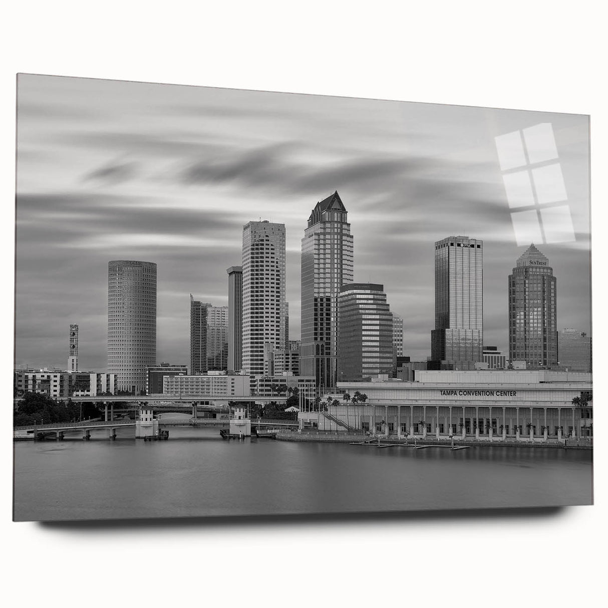 Large abstract wall art in muted grey and blue tones on canvas, ideal for bedroom or dining room decor.