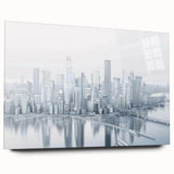 Large abstract wall art featuring swirling blue and gray tones on canvas, suitable for bedroom or dining room decor.