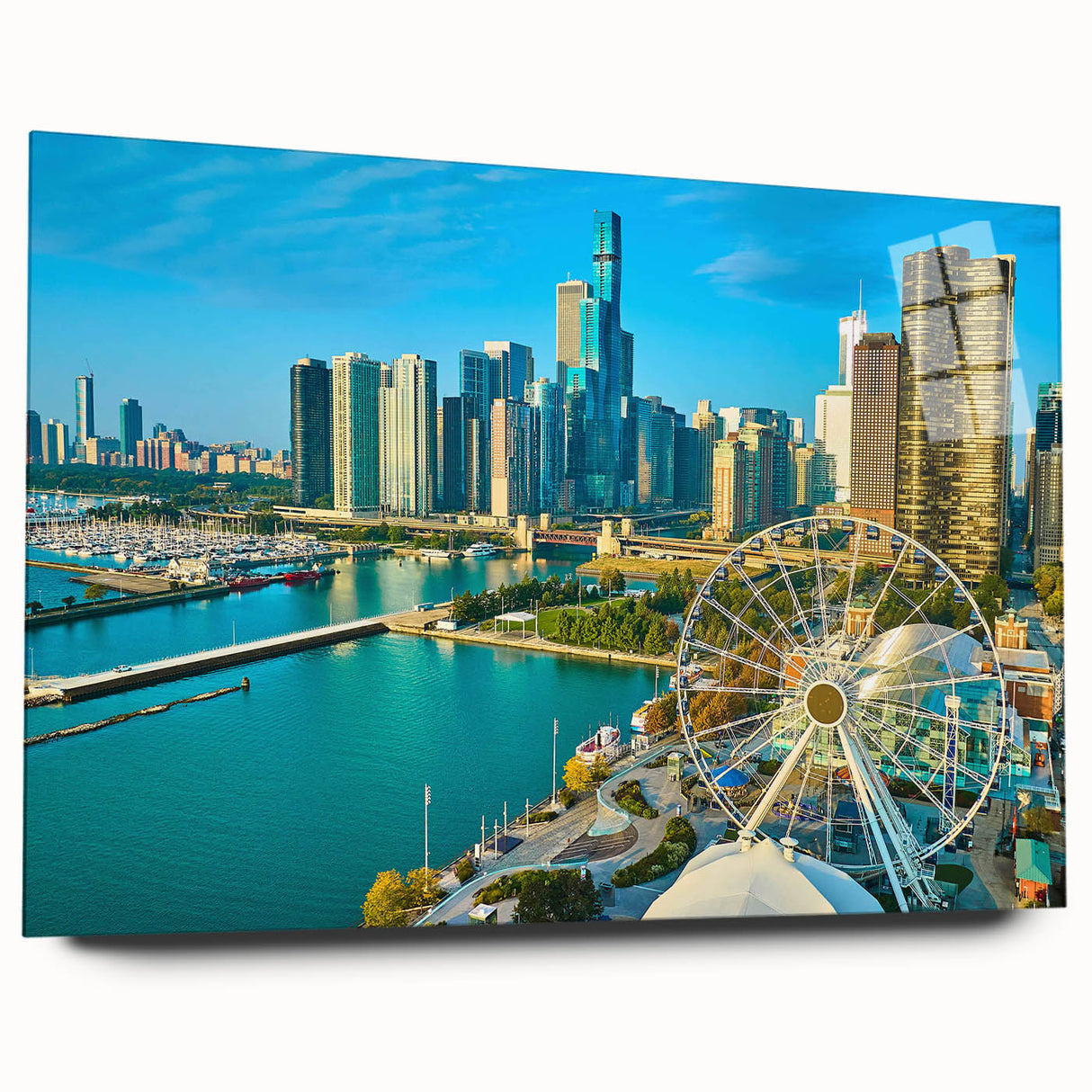 Large abstract wall art on canvas featuring swirling blue and grey tones, ideal for bedroom or dining room decor.