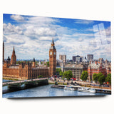 Large abstract wall art print in cool blue and gray tones on canvas, suited for bedroom or dining room decor.