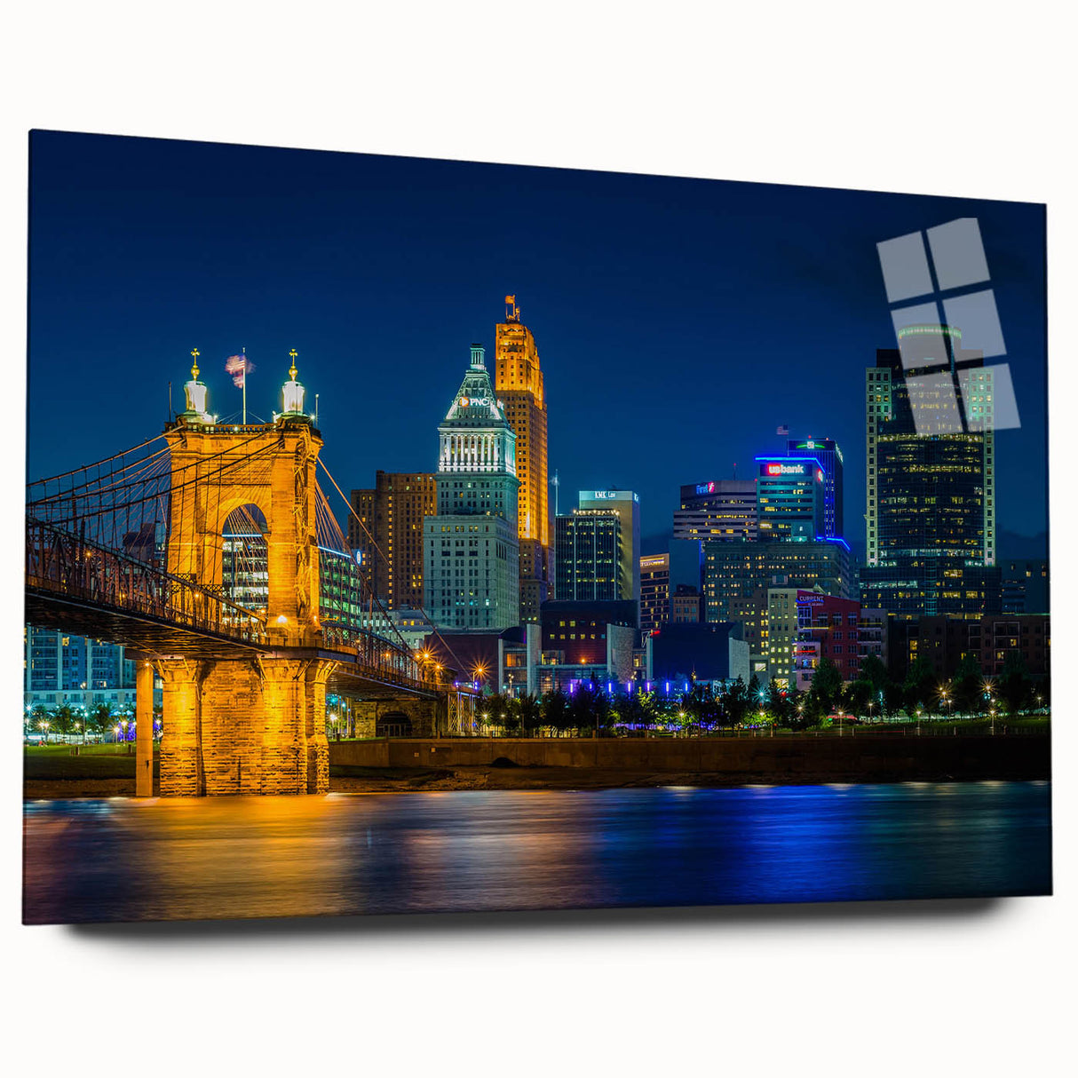 Large abstract wall art in vibrant blue and orange hues on canvas, suitable for bedroom or dining room decor.