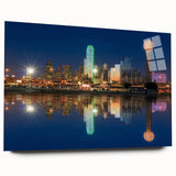 Large abstract wall art print in vibrant blue and green tones on canvas, suitable for bedroom or dining room decor.