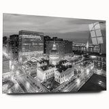 Large abstract wall art in vibrant orange and blue tones on canvas, suitable for bedroom or dining room decor.