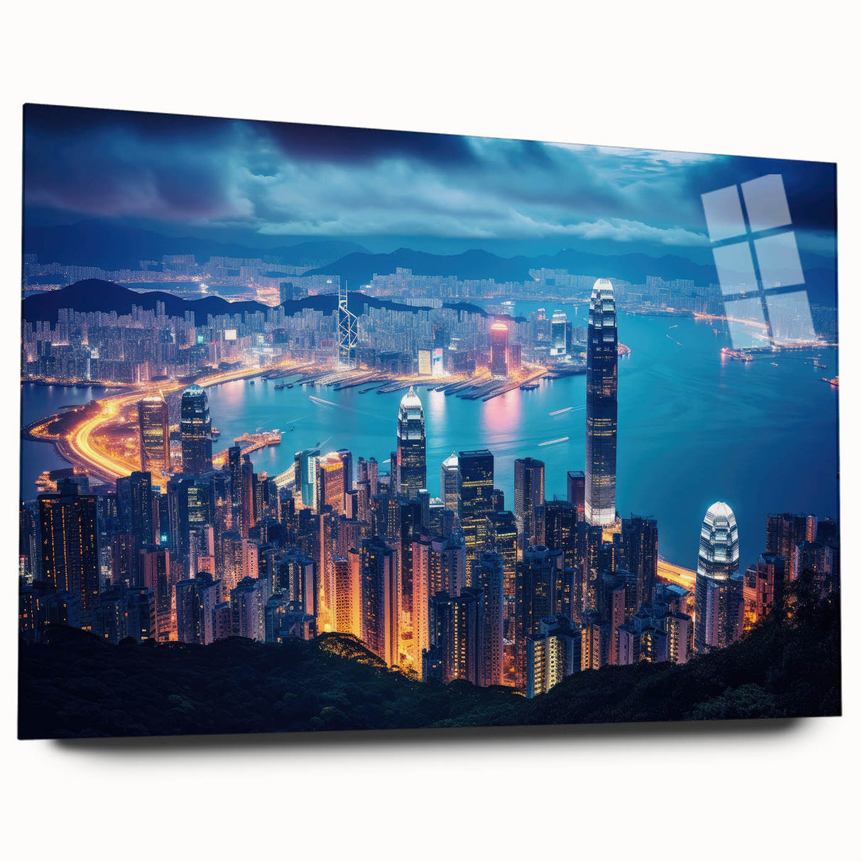 Large abstract wall art in vibrant blue and orange hues on canvas, suitable for bedroom or dining room decor.